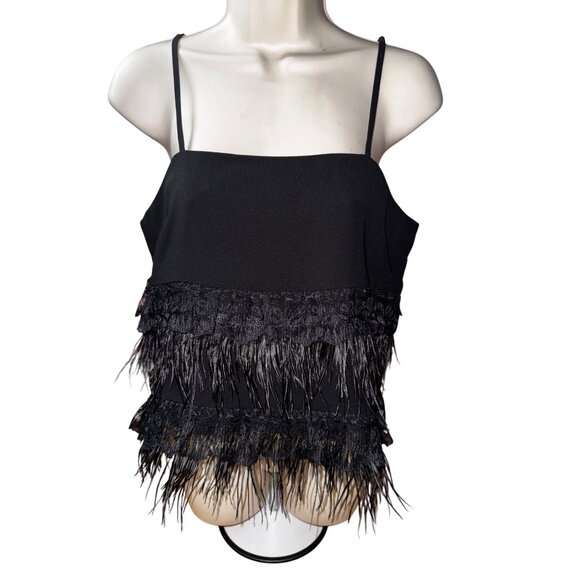 Black Feathered Camisole Top Small Sexy Classic Whimsy Goth Fancy Y2K Punk Luxe - Picture 1 of 9